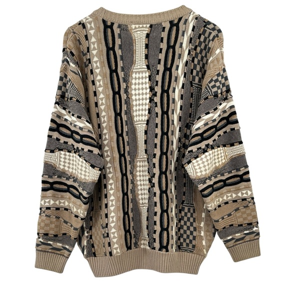 Vintage COOGI Style Tosani Gray Brown Oversized Textured Cotton Knit Sweater - Picture 4 of 6